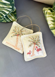 Merry Christmas Y'all Flamingo pillow ornament