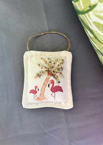 Merry Christmas Y'all Flamingo pillow ornament