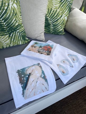 Teal Egret Tea Towel