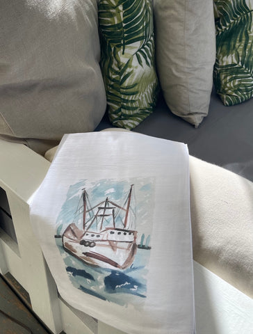 Shrimp Boat Tea Towel