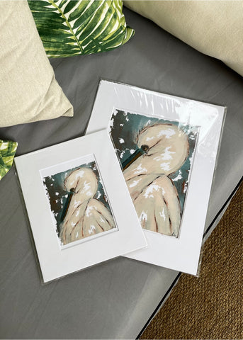 Teal Egret Matted Print