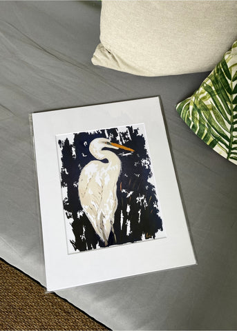 Navy Egret Matted Print