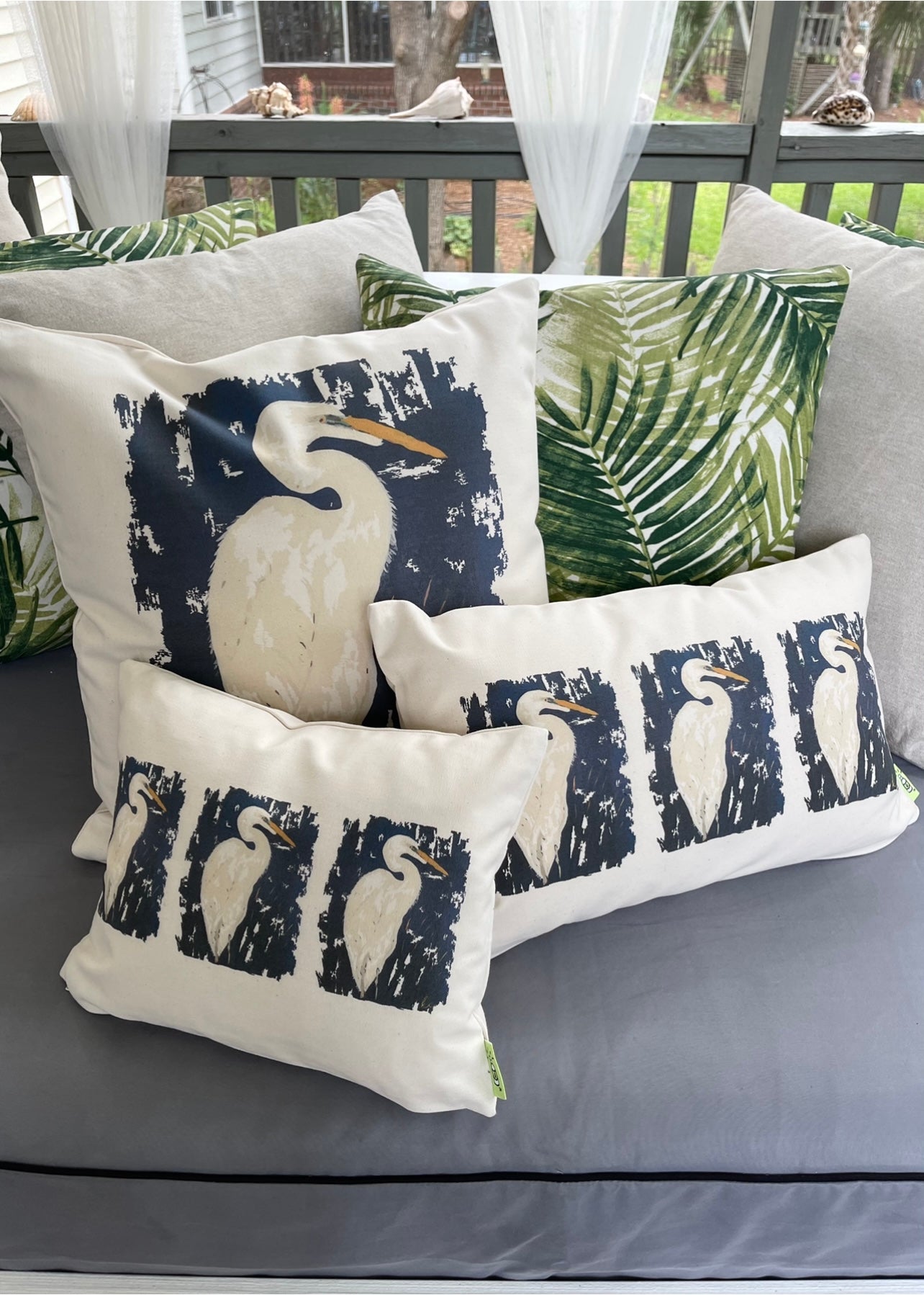 Navy Egret Pillow