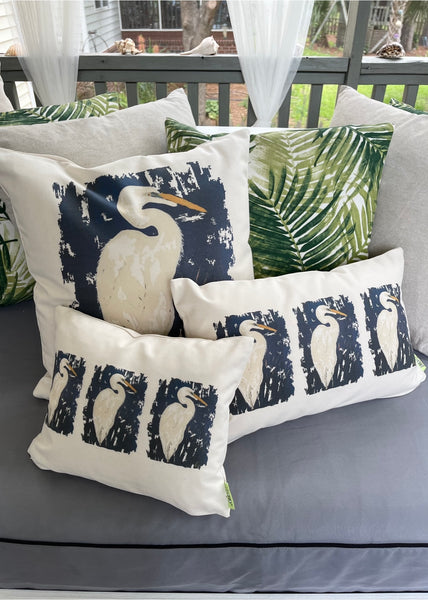 Navy Egret Pillow