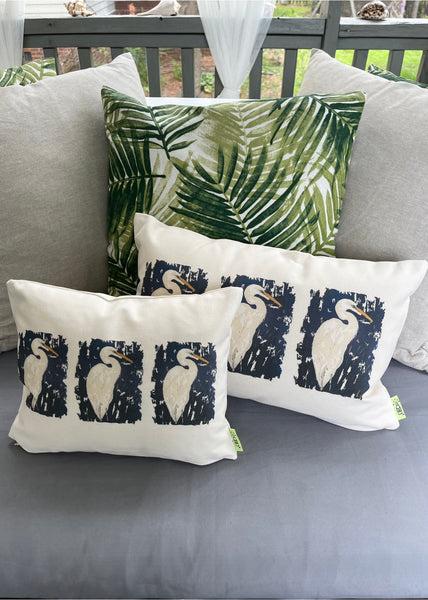 Navy Egret Pillow